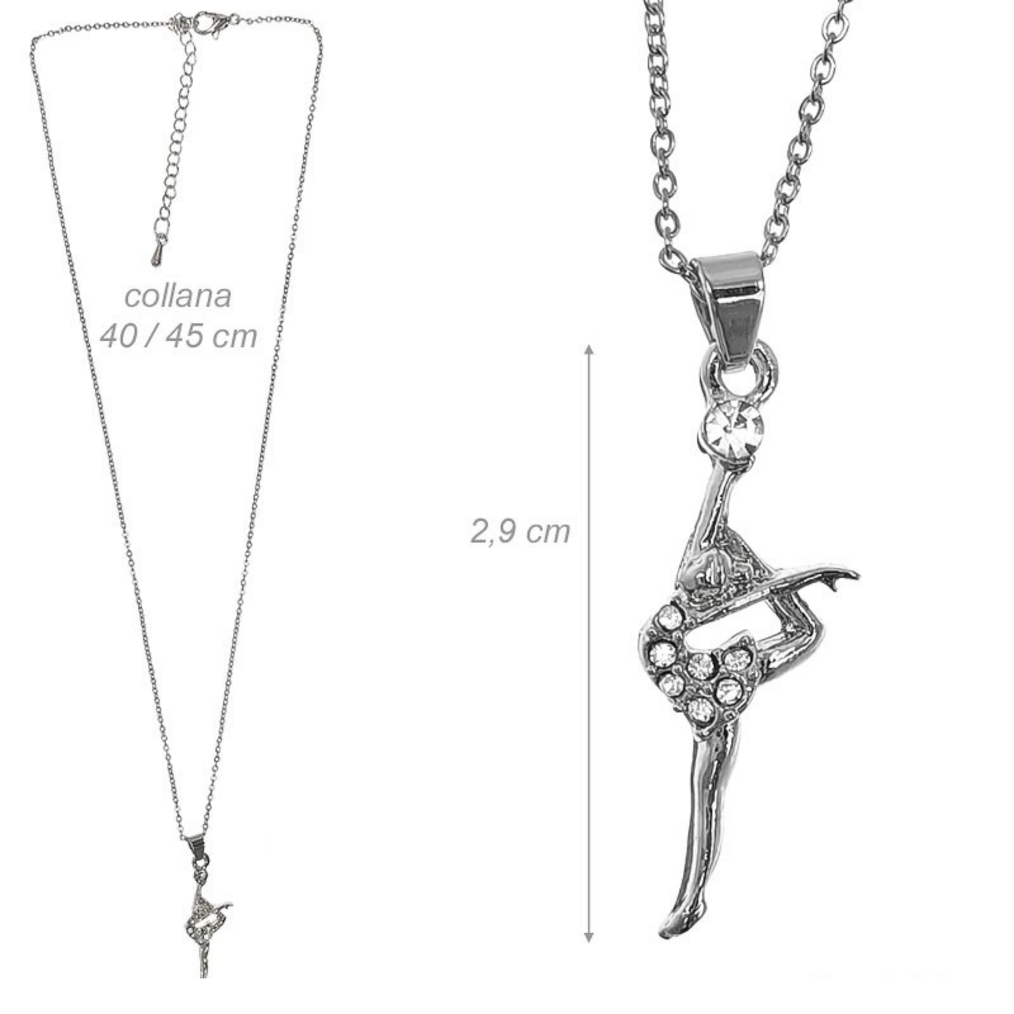 Collana con pendente ginnasta con palla di strass