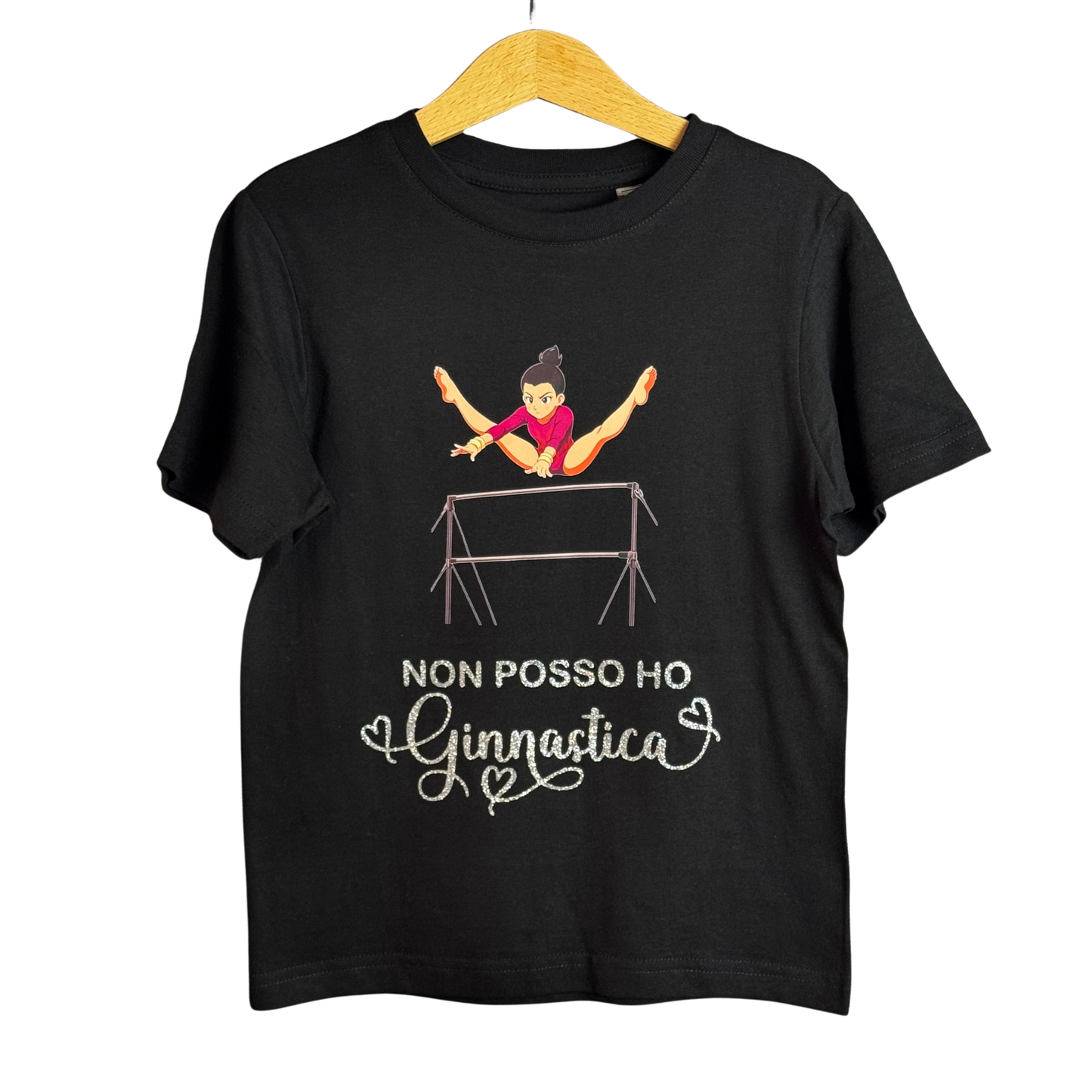 T-shirt “Non posso, ho ginnastica” – Manga ginnasta alle parallele