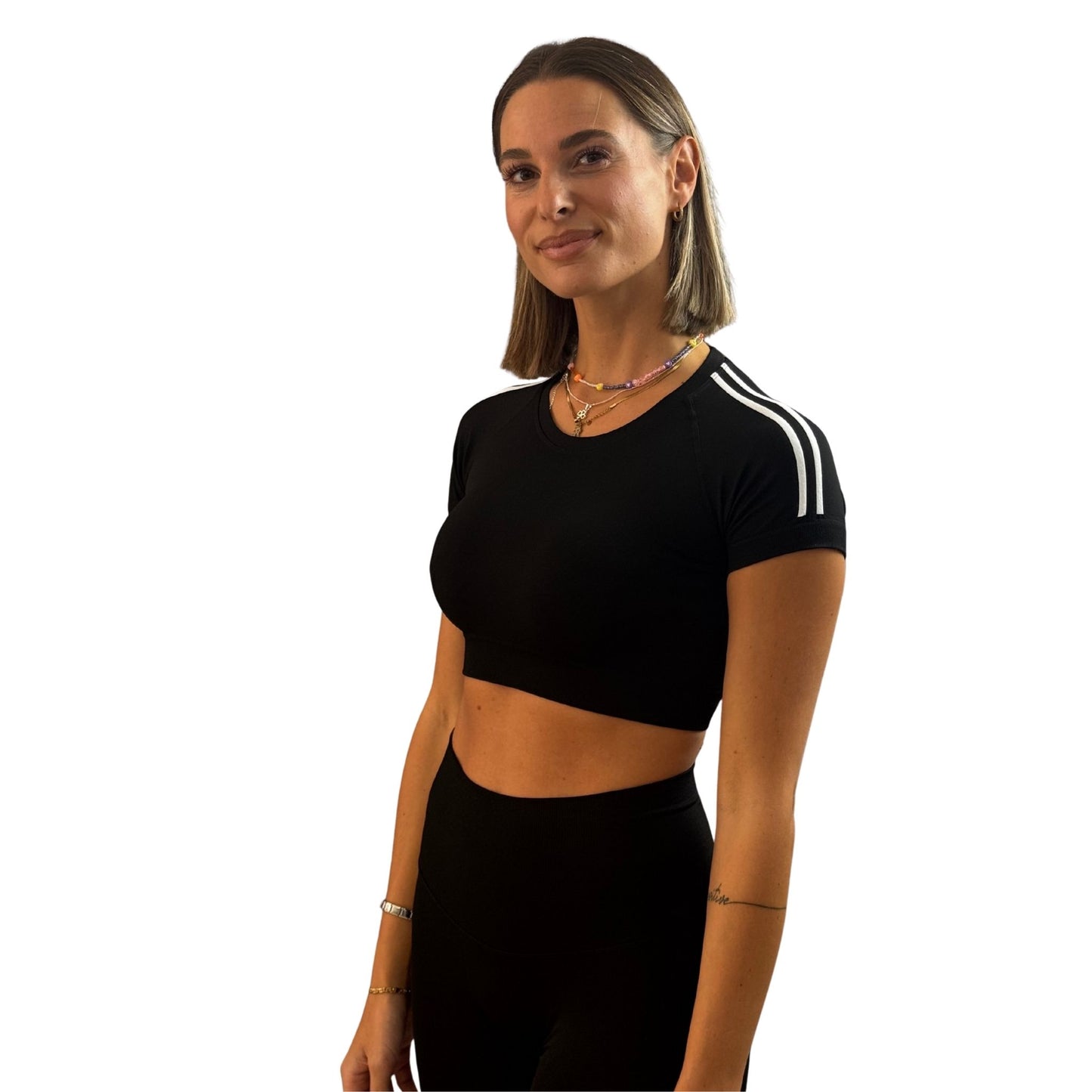 CROP TOP SIDE LINES - NERO/BIANCO