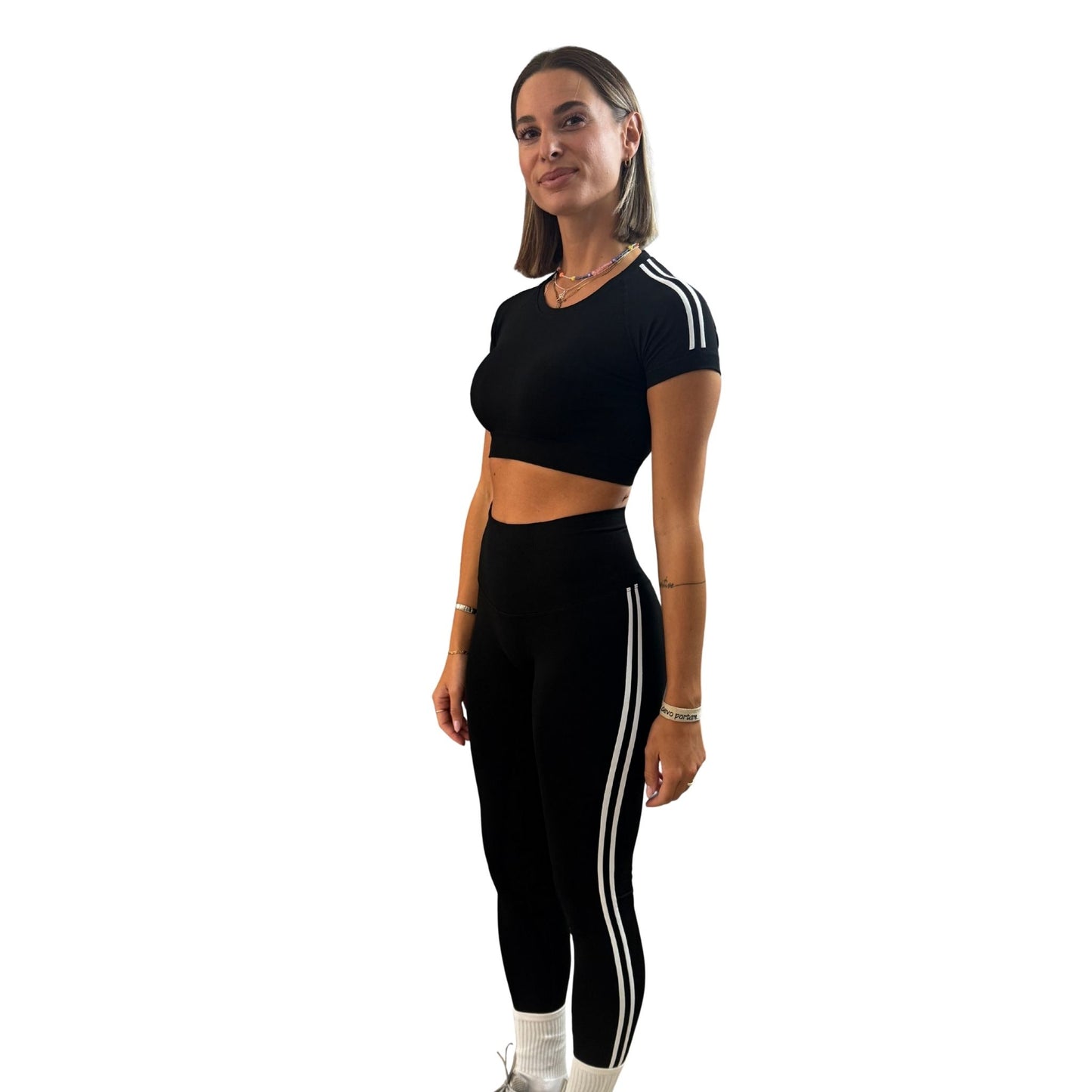 LEGGINGS LUNGO SIDE LINES NERO/BIANCO