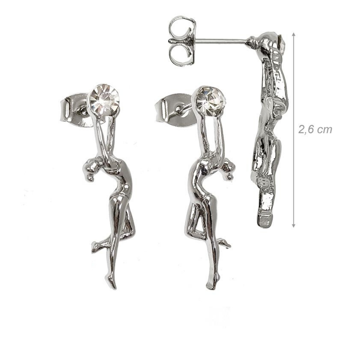 Orecchini ginnasta in metallo con palla di strass