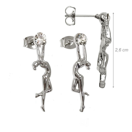 Orecchini ginnasta in metallo con palla di strass