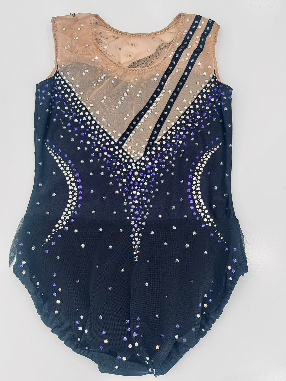 Body Ritmica Cortez – Nero e Viola con Strass e Pietre Gioiello