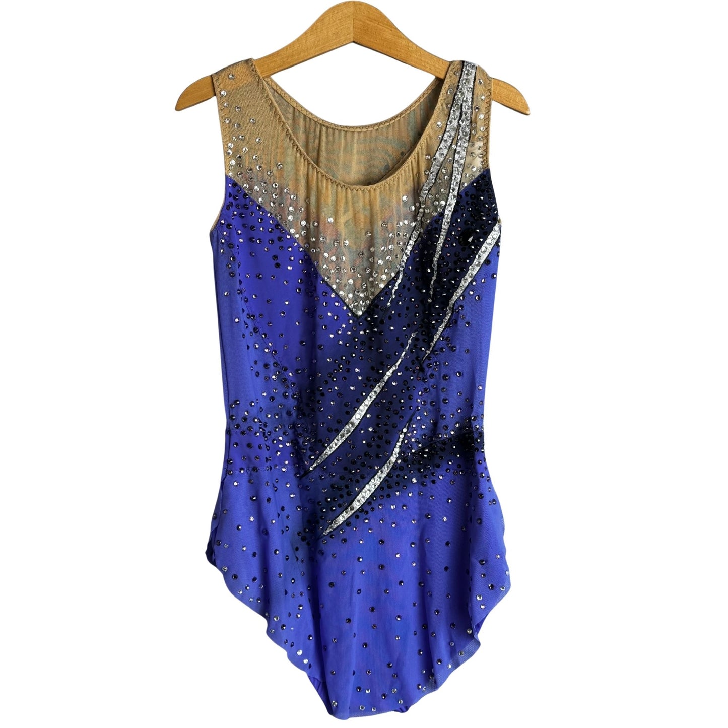 Body Ginnastica Ritmica Viola e Blu Elettrico con Design Argento Scintillante