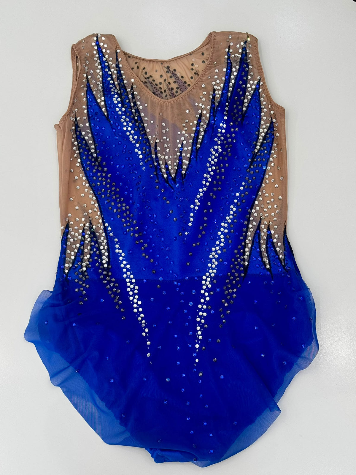 Body Ritmica Mabe – Blu Royal e Rete Nude con Strass