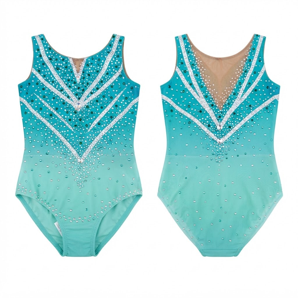 Body Ritmica Tahiti – Verde Acqua Sfumato con Strass