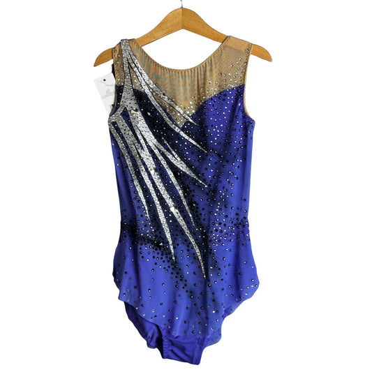 Body Ginnastica Ritmica Viola e Blu Elettrico con Design Argento Scintillante