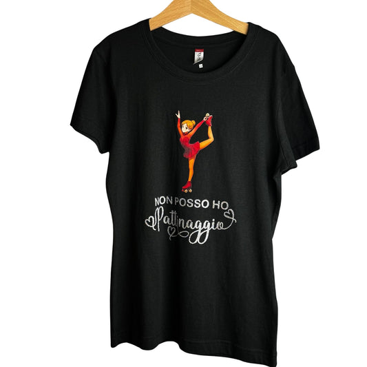 T-shirt “Non posso, ho pattinaggio” – Glitter Argento
