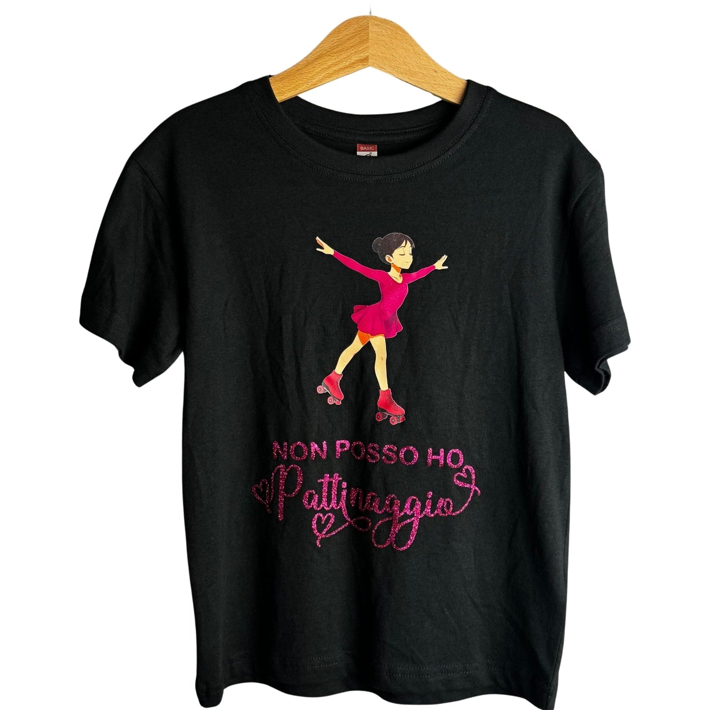 T-shirt “Non posso, ho pattinaggio” – Glitter Fucsia