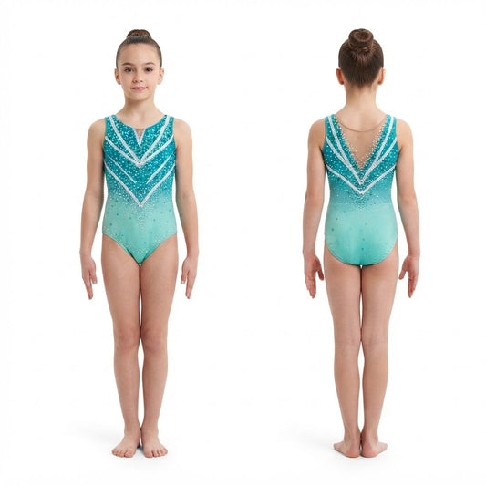 Body Ritmica Tahiti – Verde Acqua Sfumato con Strass